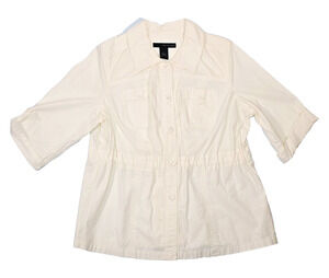 Calvin Klein Women's 1X Utility Tunic Jacket Top White Cotton Blend Stretchy